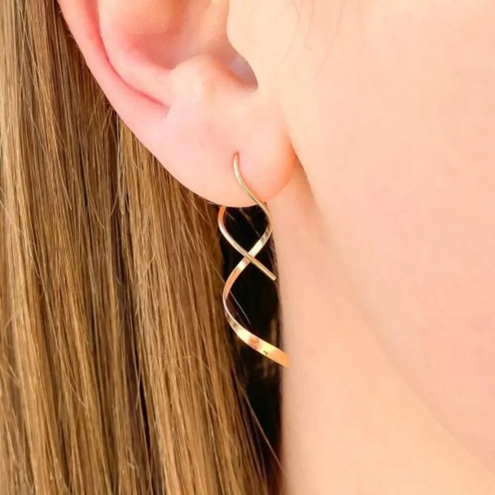 14K Gold Plated Spiral Dangle Earrings - Picture 2 of 5